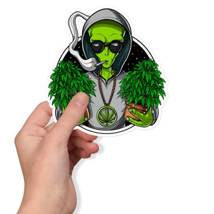 Alien Weed Grower Sticker, Stoner Stickers, Cannabis Sticker, Marijuana Sticker, Alien Smoking Weed Decals - Psychonautica Store