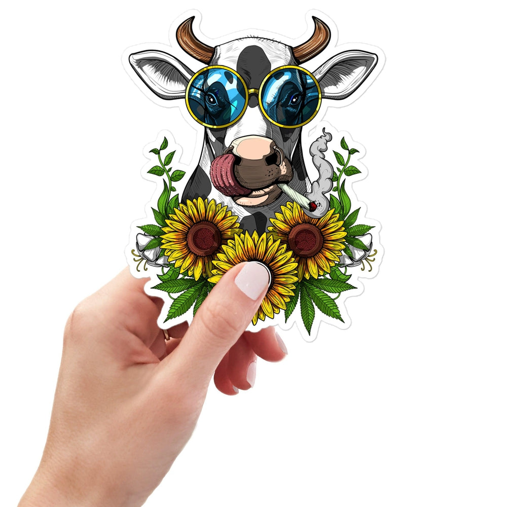 Cow Hippie Sticker, Sunflowers Sticker, Hippie Stickers, Stoner Sticker, Funny Cow Decal, Cannabis Sticker - Psychonautica Store