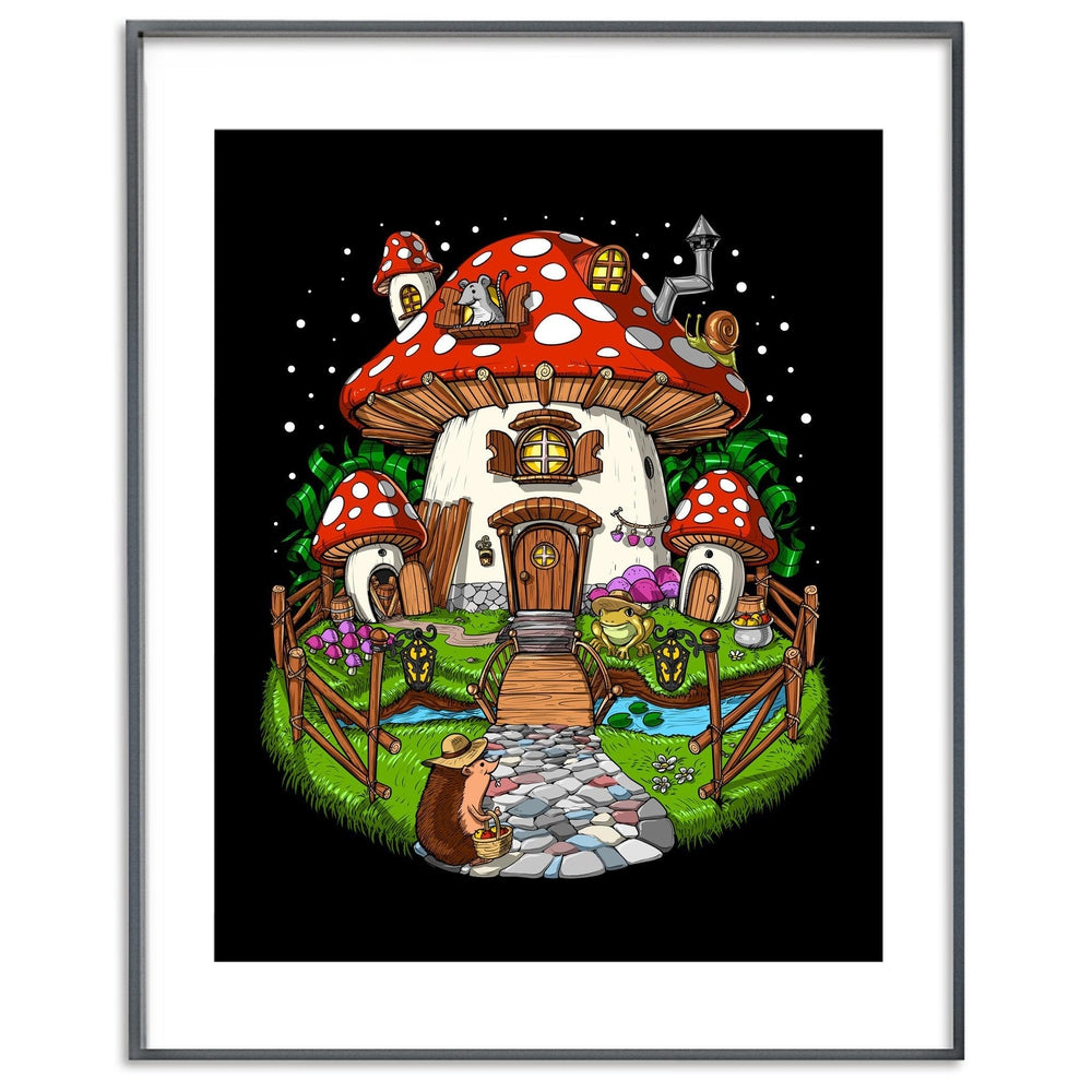 Mushroom House Poster, Amanita Muscaria Poster, Magic Mushrooms Art Print, Hippie Poster, Mushroom Art Print, Forest Mushrooms Poster - Psychonautica Store