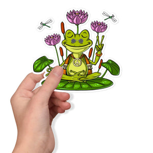 Frog Meditation Sticker, Frog Yoga Stickers, Cottagecore Frog Sticker,Frog Hippie Sticker, Funny Frog Decal - Psychonautica Store