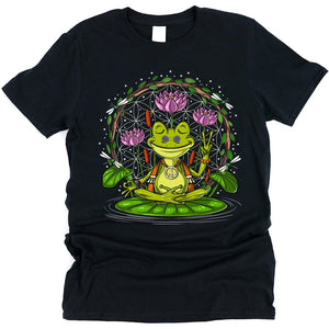 Frog Hippie T-Shirt, Cottagecore Frog Shirt, Frog Meditation Shirt, Frog Yoga Shirt, Fairycore Frog Shirt - Psychonautica Store
