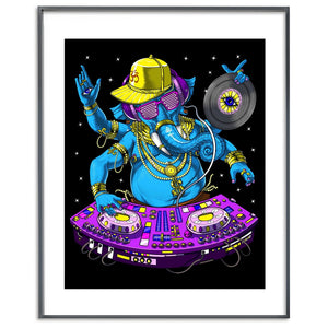 Ganesha Psychedelic Poster, Ganesha DJ Poster, Psytrance Music DJ Poster, Hindu Elephant Art Print, EDM DJ Poster, Synthesizer Player Art, Techno DJ Poster - Psychonautica Store