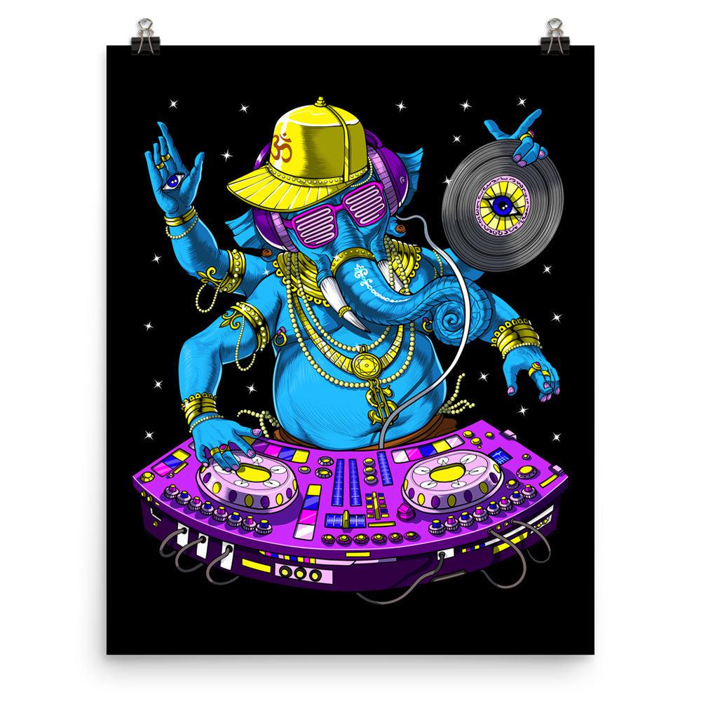 Psychedelic Ganesha Poster, Ganesha DJ Art Print, Psytrance Music DJ Art, Hindu Art Print, EDM Music DJ Poster, Synthesizer Player Poster, Techno DJ Art Print - Psychonautica Store