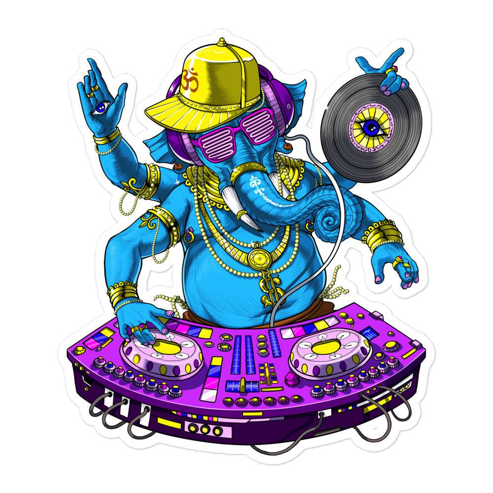 Psychedelic Ganesha Sticker, Ganesha DJ Sticker, Psytrance DJ Stickers, Hindu Elephant Sticker, EDM Music DJ Decal, Synthesizer Player Stickers, Techno DJ Stickers - Psychonautica Store