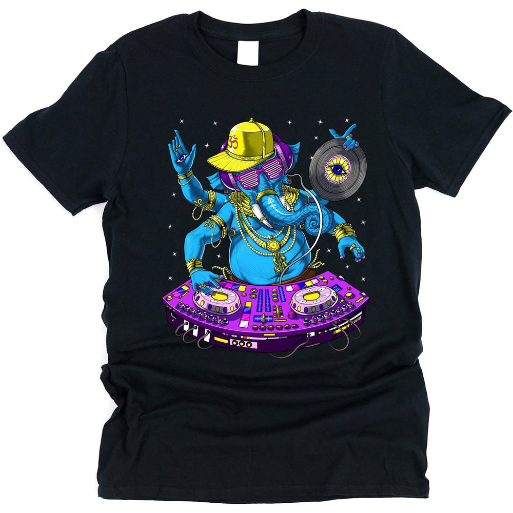 Psychedelic Ganesha Shirt, Ganesha DJ T-Shirt, Psytrance Music DJ Tee,Hindu Clothing, EDM Music DJ Clothing, Synthesizer Player Shirt, Techno DJ T-Shirt - Psychonautica Store