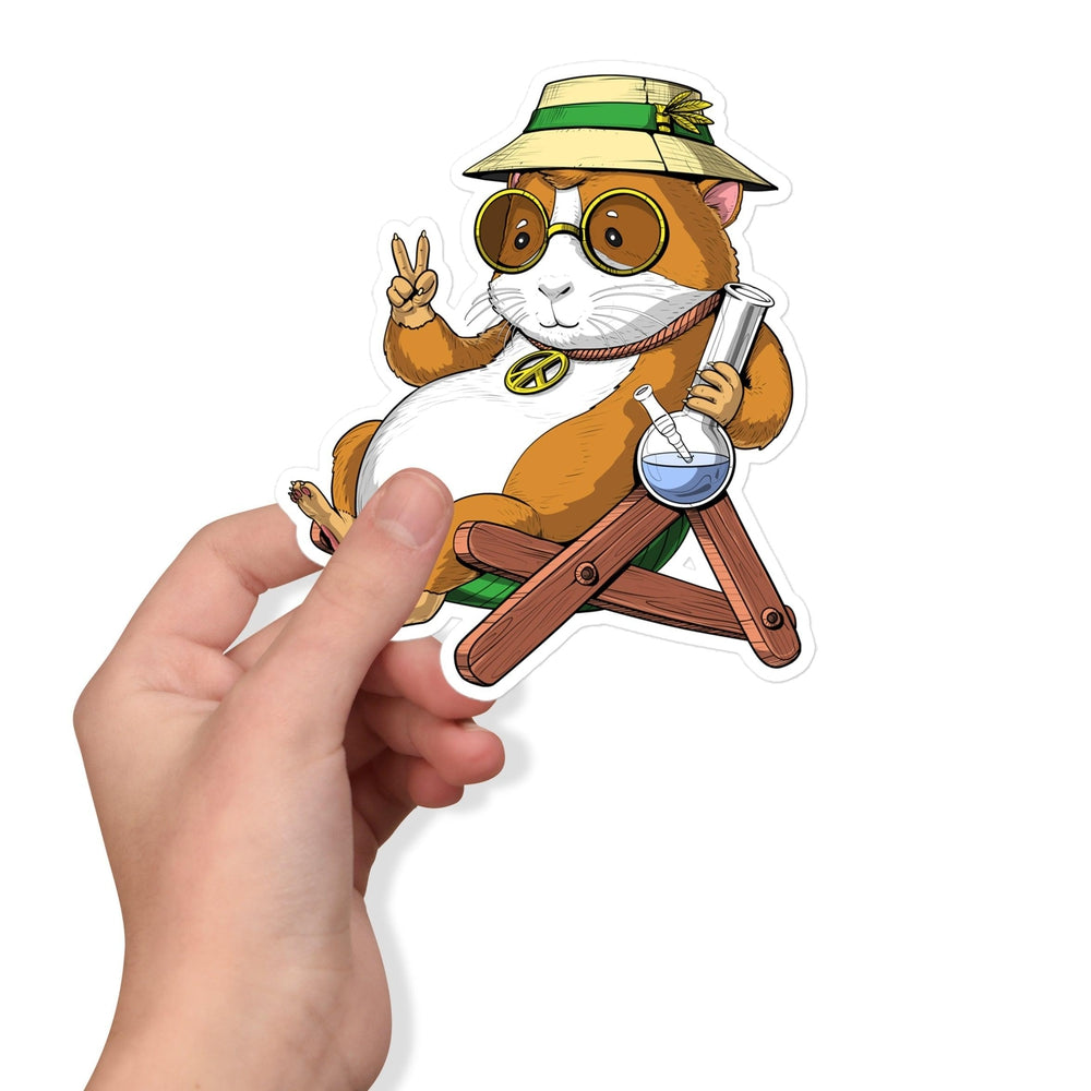 Guinea Pig Hippie Sticker, Funny Guinea Pig Decal, Guinea Pig Smoking Weed Sticker, Funny Stoner Stickers - Psychonautica Store
