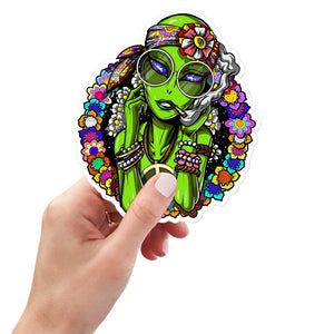 Alien Hippie Sticker, Alien Smoking Weed, Stoner Sticker, Psychedelic Alien Sticker, Alien Decals - Psychonautica Store