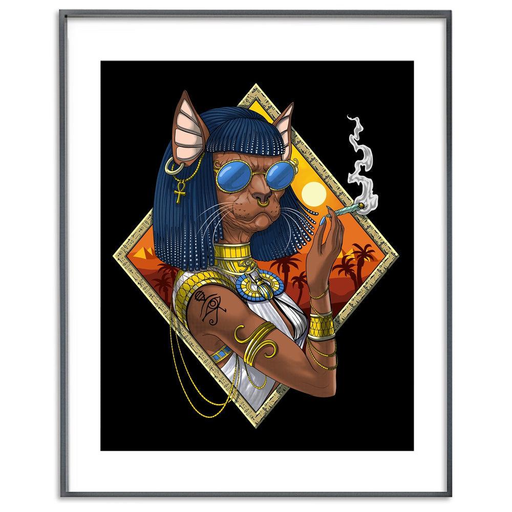 Egyptian Goddess Bastet Poster, Bastet Hippie Art Print, Egyptian Mythology Cat Deity Poster, Egyptian Bastet Cat Art Print, Egyptian Queen Poster, Hippie Stoner Art Print - Psychonautica Store