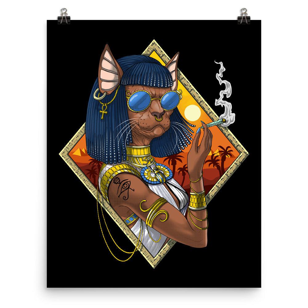 Egyptian Goddess Bastet Poster, Bastet Hippie Art Print, Egyptian Mythology Cat Deity Poster, Egyptian Bastet Cat Art Print, Egyptian Queen Poster, Hippie Stoner Art Print - Psychonautica Store