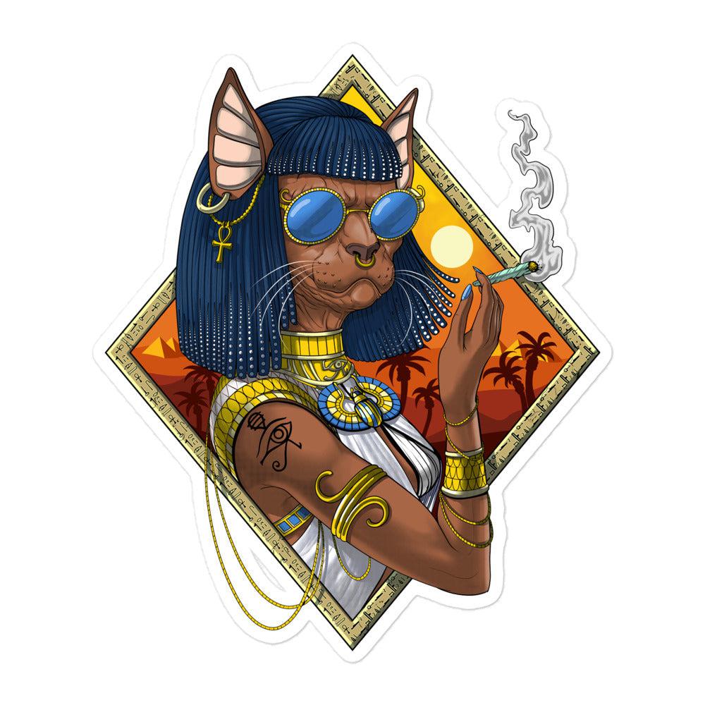 Egyptian Goddess Bastet Sticker, Bastet Hippie Sticker, Egyptian Mythology Cat Deity Decal, Egyptian Bastet Cat Sticker, Egyptian Queen Sticker - Psychonautica Store