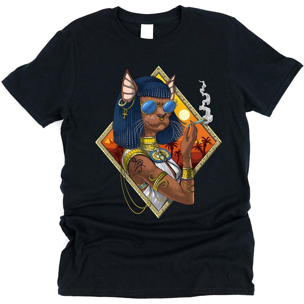 Egyptian Goddess Bastet T-Shirt, Bastet Hippie Shirt, Egyptian Mythology Cat Deity Shirt, Egyptian Bastet Cat T-Shirt, Egyptian Queen Clothing, Hippie Stoner Clothes - Psychonautica Store