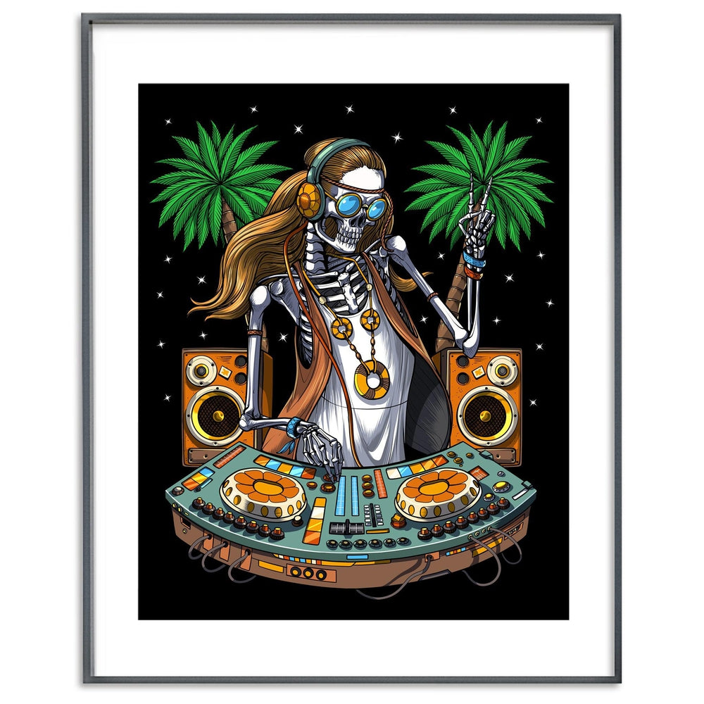 Skeleton Hippie Poster, Hippie DJ Art Print, Psytrance Music DJ Poster,Hippie Festival Art, EDM Music DJ Art, Hippie Synthesizer Player Poster, Techno Disco DJ Poster - Psychonautica Store