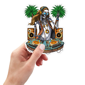 Skeleton Hippie Sticker, DJ Stickers, Psytrance DJ Decals,Hippie Festival Sticker, EDM DJ Stickers, Synthesizer Player Decal, Techno Sticker, Disco DJ Stickers - Psychonautica Store