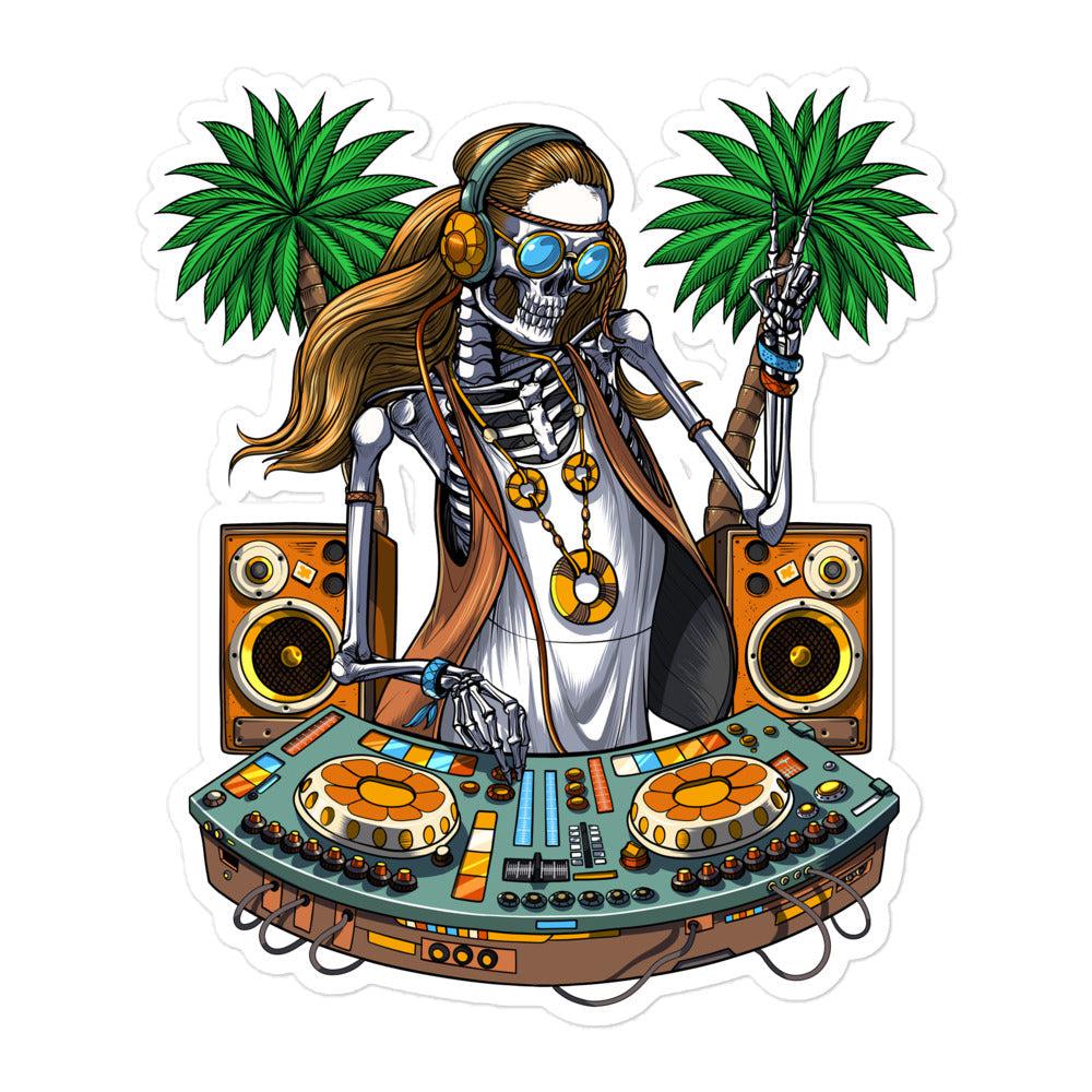 Skeleton Hippie Sticker, Hippie DJ Stickers, Psytrance Music DJ Decals,Hippie Festival Sticker, EDM Music DJ Stickers, Hippie Synthesizer Player Decal, Techno Disco DJ Stickers - Psychonautica Store