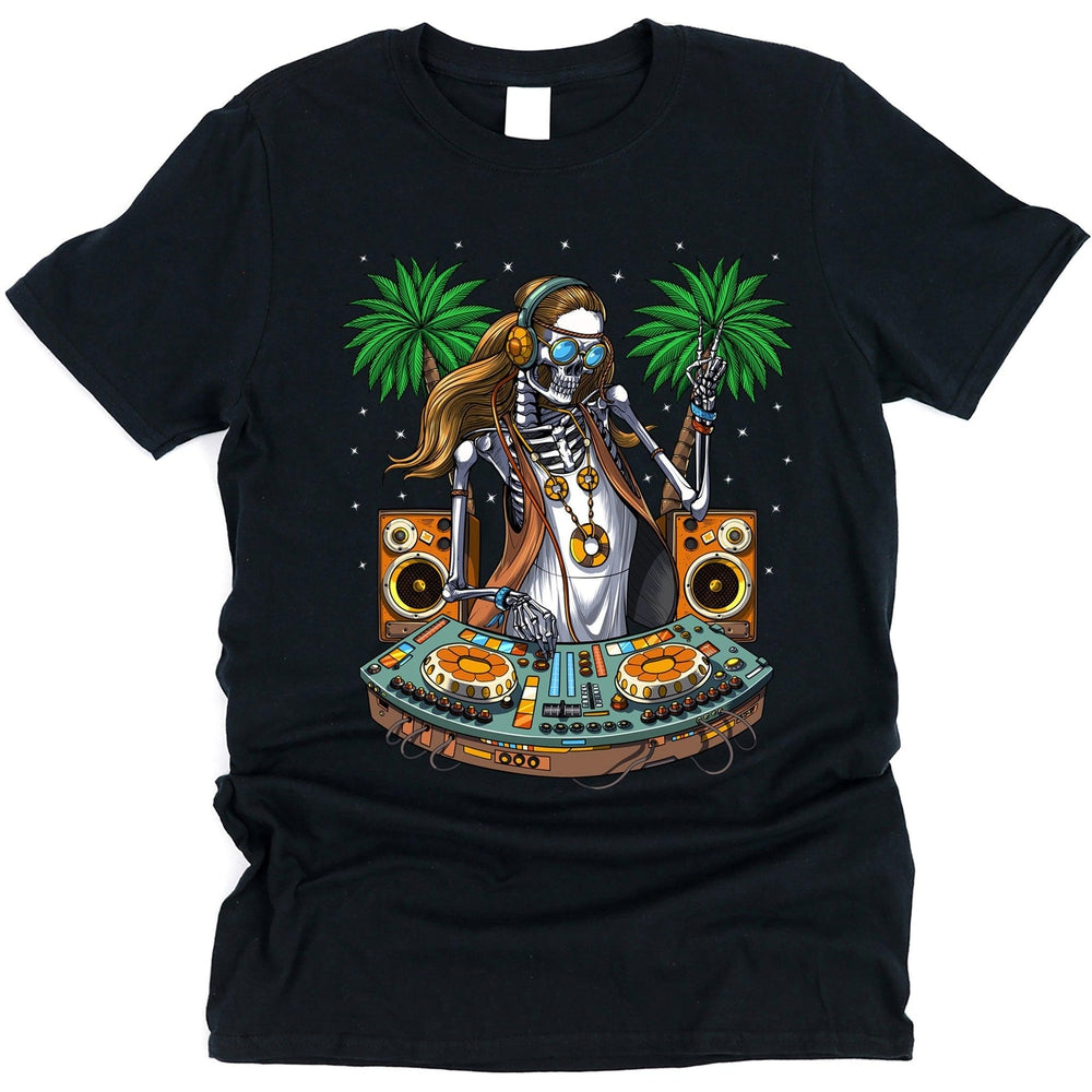 Skeleton Hippie Shirt, Hippie DJ T-Shirt, Psytrance Music DJ Tee,Hippie Festival Clothing, EDM Music DJ Clothes, Hippie Synthesizer Player Shirt, Techno Disco DJ Clothing - Psychonautica Store