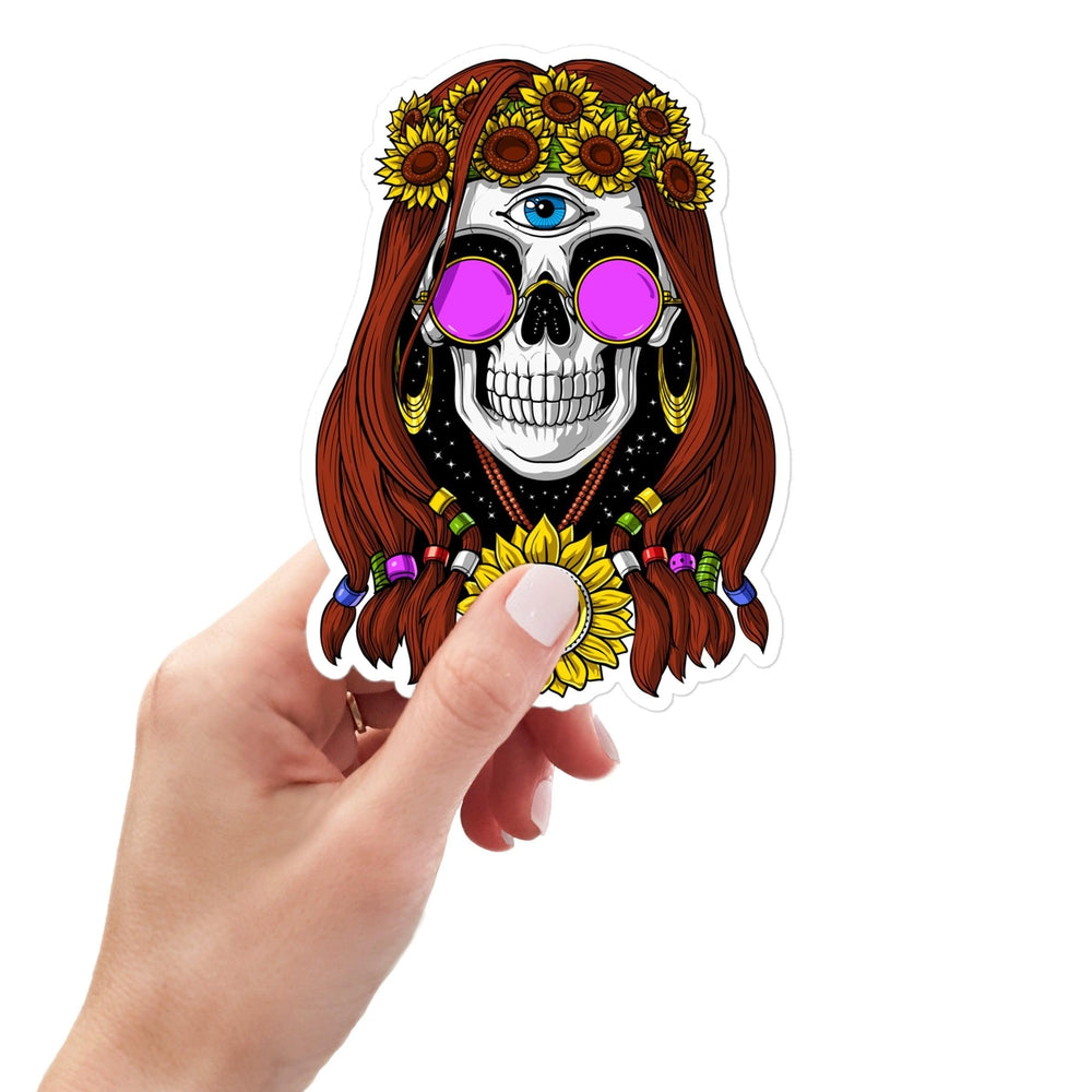 Hippie Skull Sticker, Psychedelic Skull Stickers, Hippie Skeleton Sticker, Trippy Decals, Sunflowers Stickers, Hippie Decal - Psychonautica