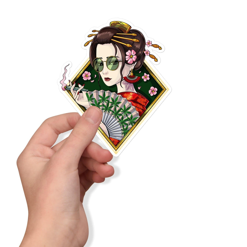 Japanese Geisha Sticker, Hippie Stoner Stickers, Geisha Smoking Weed Stickers, Asian Hippie Decals, Weed Hippie Decal - Psychonautica Store