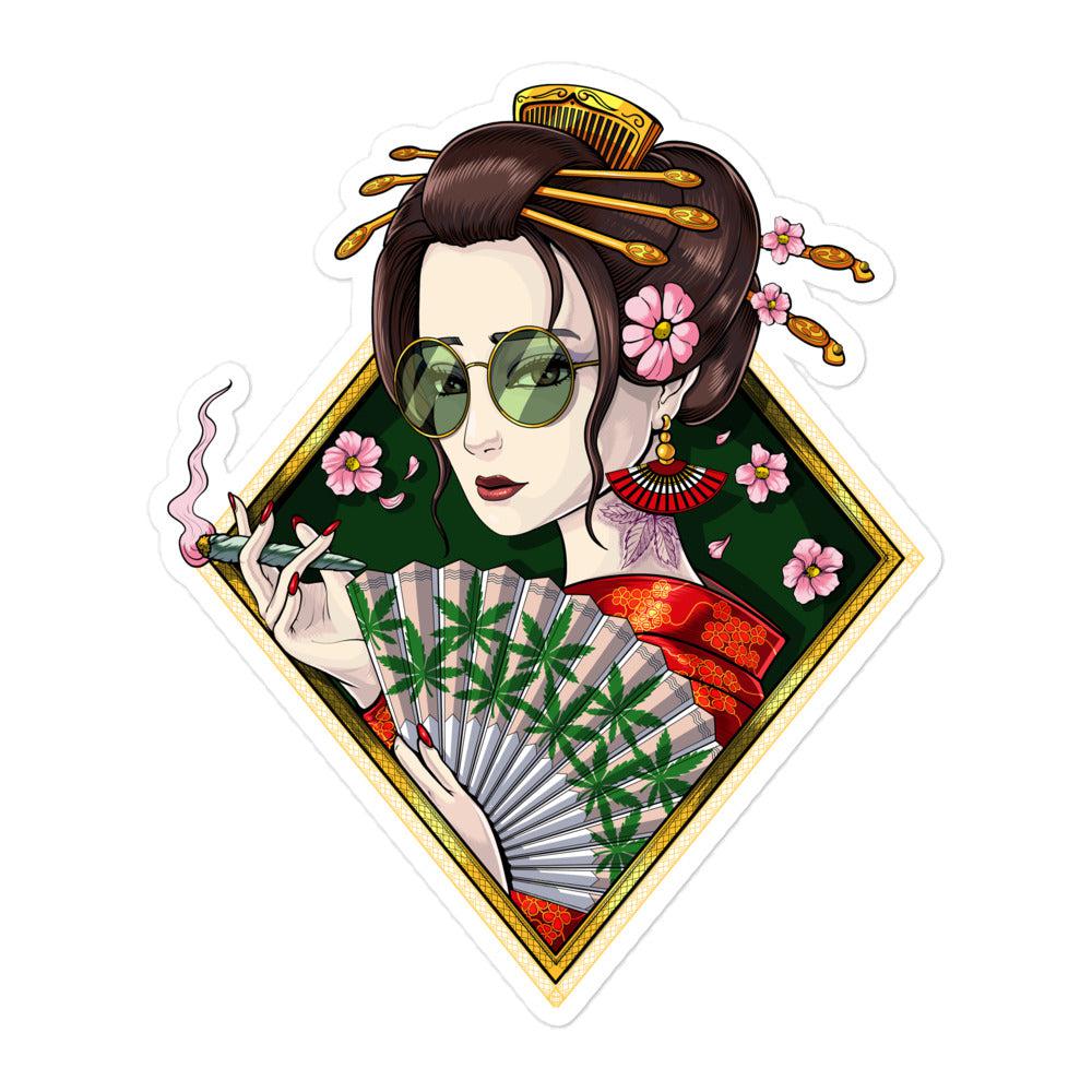 Japanese Geisha Sticker, Hippie Stoner Stickers, Geisha Smoking Weed Stickers, Asian Hippie Decals, Weed Hippie Decal - Psychonautica Store