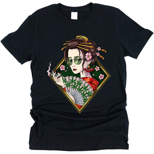 Japanese Geisha Shirt, Hippie Stoner Shirt, Geisha Smoking Weed T-Shirt, Asian Hippie Clothing, Weed Hippie Clothes - Psychonautica Store