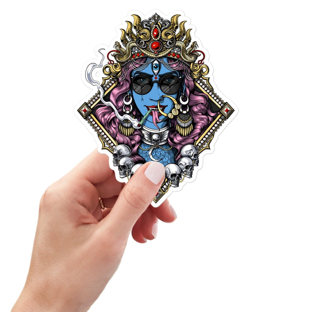 Hindu Goddess Kali Sticker, Hinduism Kali Stickers, Hippie Stoner Stickers, Kali Smoking Cannabis Decal, Psychedelic Kali Goddess Decals - Psychonautica Store