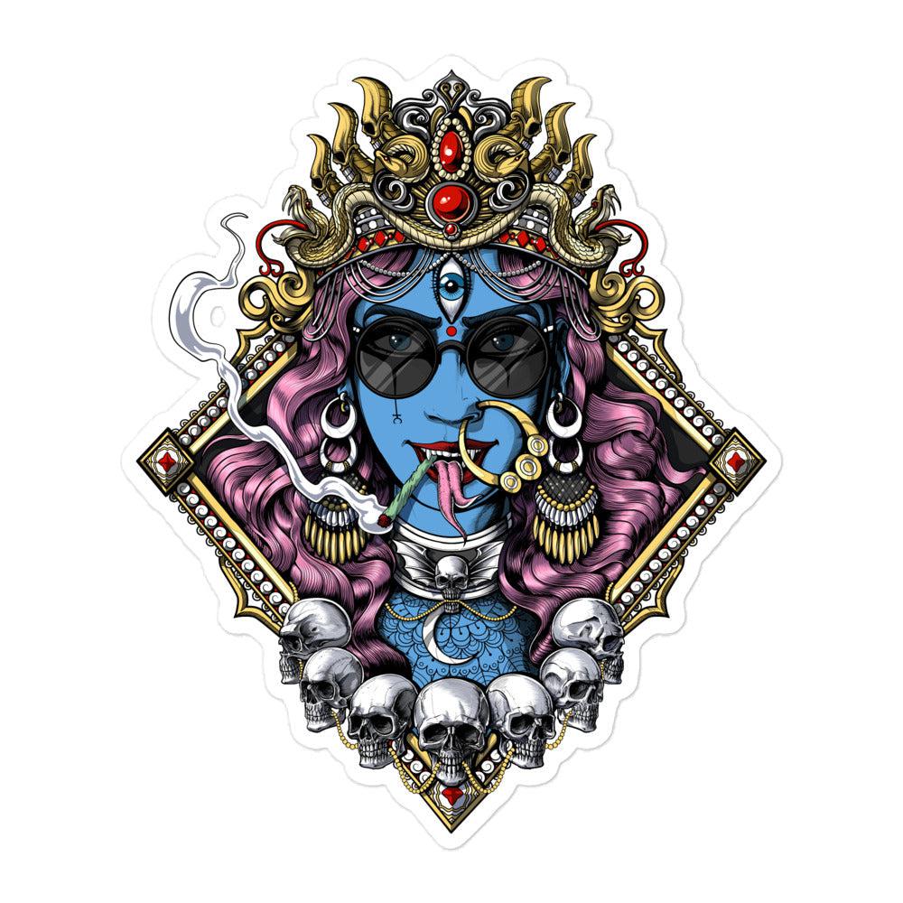 Hindu Goddess Kali Sticker, Hinduism Kali Stickers, Hippie Stoner Stickers, Kali Smoking Cannabis Decal, Psychedelic Kali Goddess Decals - Psychonautica Store