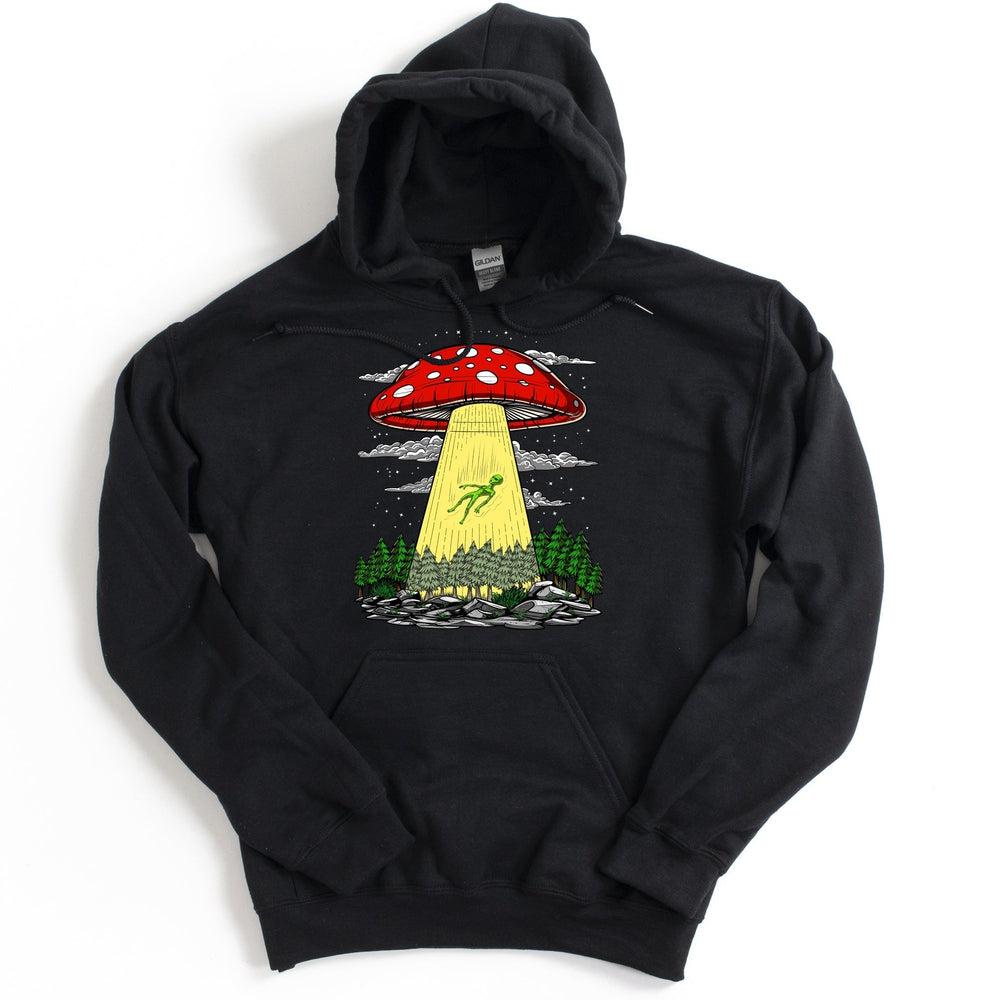 Mushroom Alien Abduction Hoodie, Alien Abuction Hoodie, Psychedelic Alien Hoodie, Hippie Mushroom Hoodie, Psychedelic Alien Hoodie, Alien UFO Hoodie - Psychonautica Store