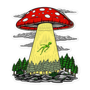 Magic Mushroom Sticker, Alien Abduction Sticker, Psychedelic Alien Sticker, Hippie Mushroom Sticker, Psychedelic Alien Sticker, Alien UFO Sticker, Trippy Mushrooms Stickers - Psychonautica Store