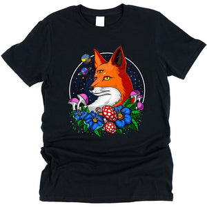 Psychedelic Fox T-Shirt, Trippy Fox T-Shirt, Psychedelic Shirt, Magic Mushrooms Shirt, Psychedelic Forest Shirt - Psychonautica Store