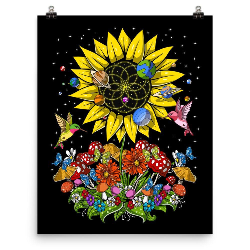 Psychedelic Sunflowers Art Print, Sunflower Poster, Hippie Sunflowers Art Print, Trippy Sunflowers Poster, Hippie Poster, Sunflowers Posters - Psychonautica Store