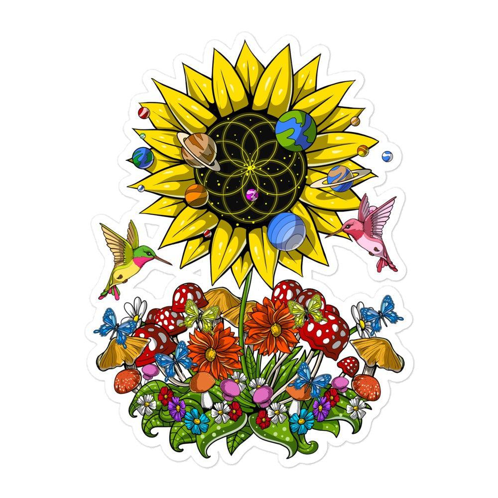 Psychedelic Sunflower Sticker, Hippie Sunflower Sticker, Hippie Stickers, Trippy Sunflower, Hippie Decal - Psychonautica Store