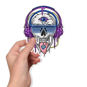 Psychedelic Skull Sticker, Psytrance Sticker, Trippy Sticker, DJ Sticker, Psytrance Sticker, Headphones Sticker, House Music Decal - Psychonautica Store