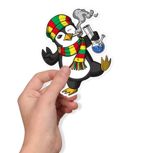 Penguin Smoking Weed Sticker, Rastafari Stickers, Hippie Sticker, Rasta Sticker, Penguin Decal, Stoner Stickers, Cannabis Stickers - Psychonautica Store