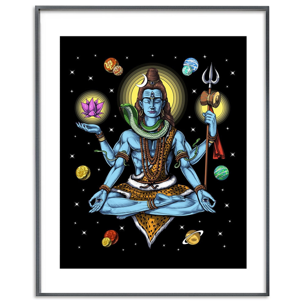 Shiva Meditation Poster, Hindu Art Print, Hinduism Poster, Shiva Yoga Poster, Shiva Spiritual Poster, Psychedelic Shiva Poster - Psychonautica Store