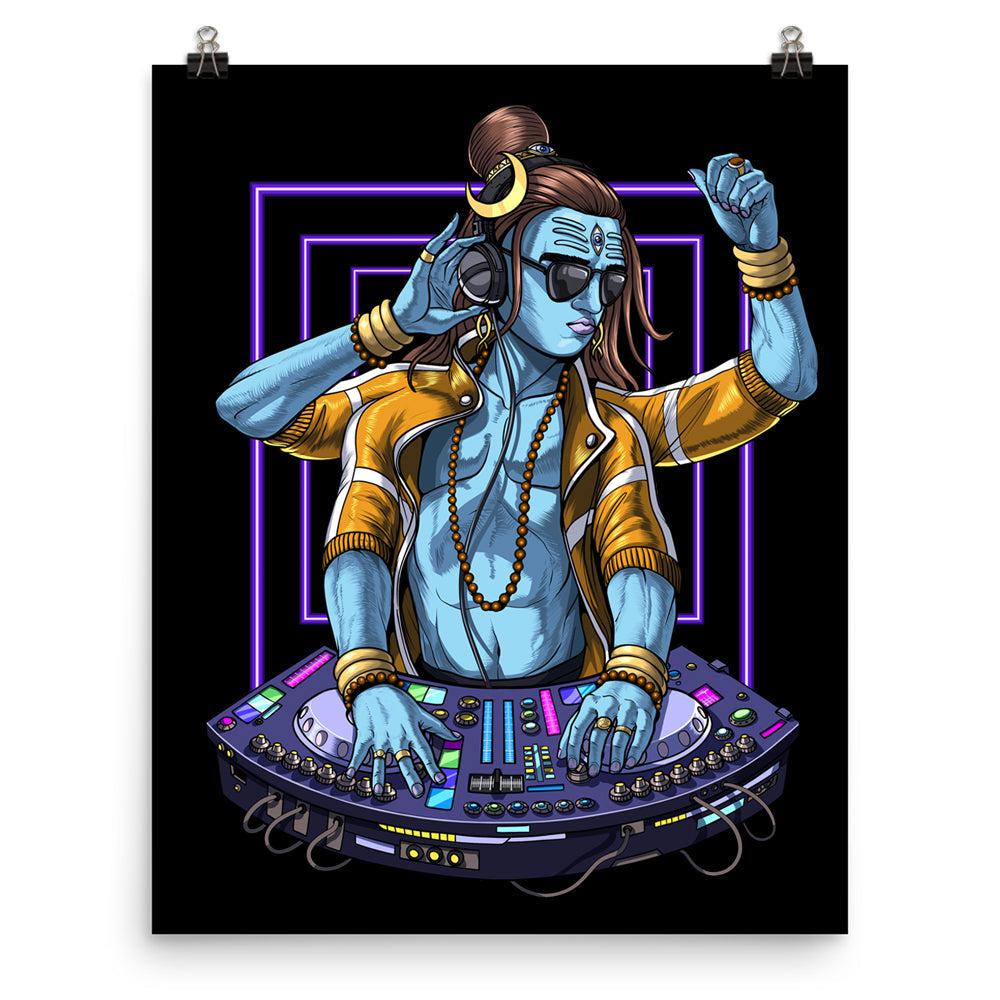 Shiva DJ Poster, Psychedelic Shiva Art Print, EDM DJ Poster, Hindu God Shiva Art Print, Hinduism Shiva Poster, Dubstep DJ Art Print, Synthesizer Player Poster, Techno Music DJ Art, Hindu Deity Shiva Art Print - Psychonautica Store