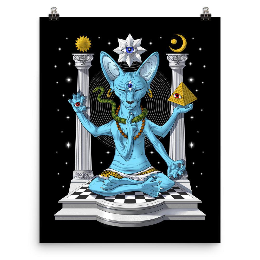 Sphynx Cat Poster, Psychedelic Shiva Poster, Trippy Sphynx Cat Poster, Psychedelic Sphynx Cat Poster, Hindu Poster, Sphynx Cat Art Print - Psychonautica Store