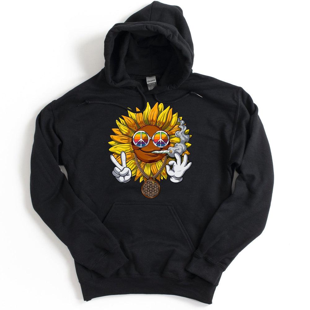 Sunflower Hippie Hoodie, Sunflower Hippie Stoner Hoodie, Sunflower Smoking Weed Hoodie, Cannabis Sunflower Clothes, Hippie Stoner Clothing - Psychonautica Store