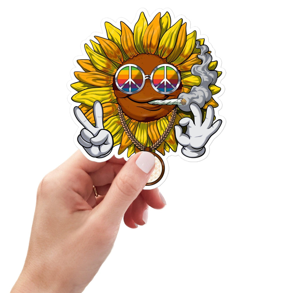 Sunflower Hippie Sticker, Sunflower Hippie Stoner Sticker, Sunflower Smoking Weed Sticker, Cannabis Sunflower Sticker, Hippie Stoner Stickers, Funny Sunflower Stickers - Psychonautica Store
