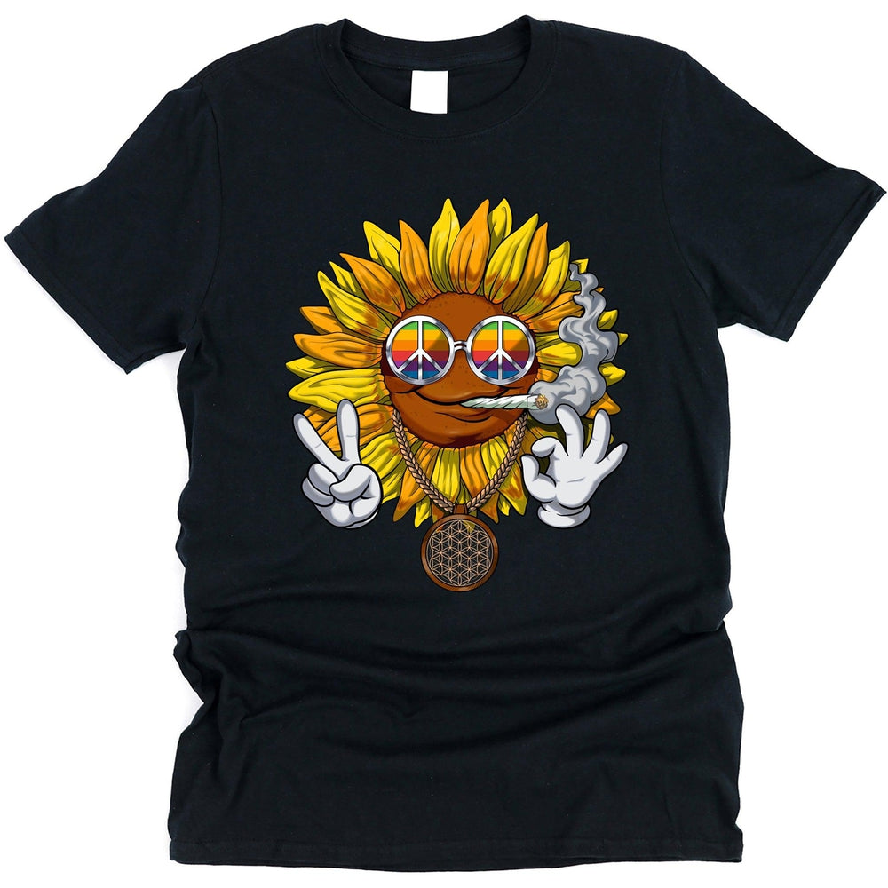 Sunflower Hippie Shirt, Sunflower Hippie Stoner Shirt, Sunflower Smoking Weed T-Shirt, Cannabis Sunflower Clothes, Hippie Stoner Clothing - Psychonautica Store