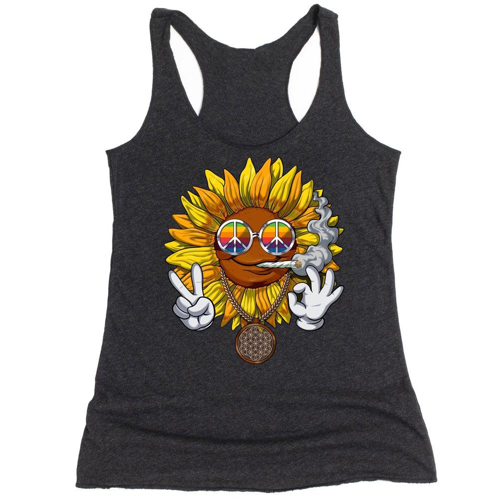 Sunflower Hippie Women's Tank, Sunflower Hippie Stoner Tank Top, Sunflower Smoking Weed Tank, Cannabis Sunflower Clothes, Hippie Stoner Clothing - Psychonautica Store