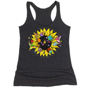 Psychedelic Sunflower Tank Top, Psychedelic Solar System Tank, Hippie Sunflower Women's Tank, Trippy Sunflower Women's Tank, Psychedelic Space Clothes, Floral Hippie Boho Clothing - Psychonautica Store
