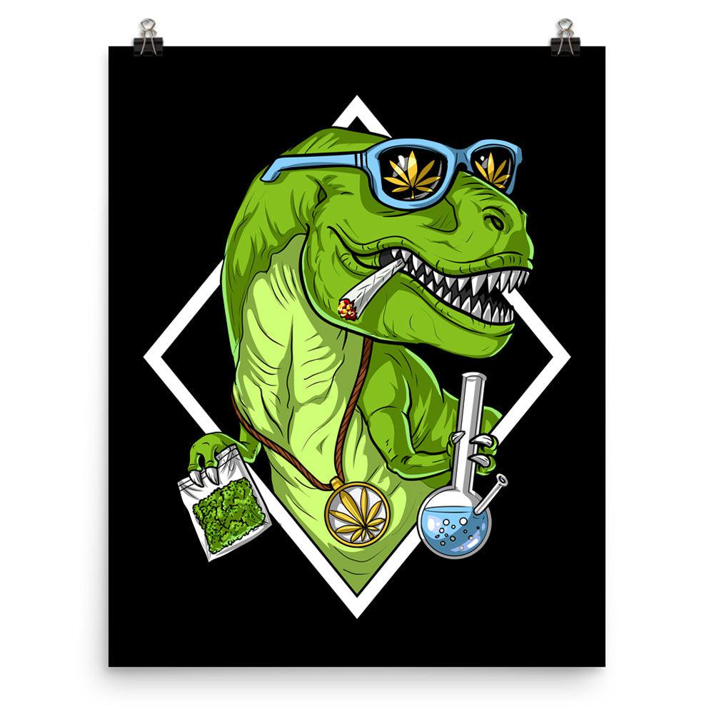 T-Rex Dinosaur Smoking Weed Poster, Stoner Poster, Weed Poster, Cannabis Poster, Marijuana Art Print, Stoner Art Print - Psychonautica Store