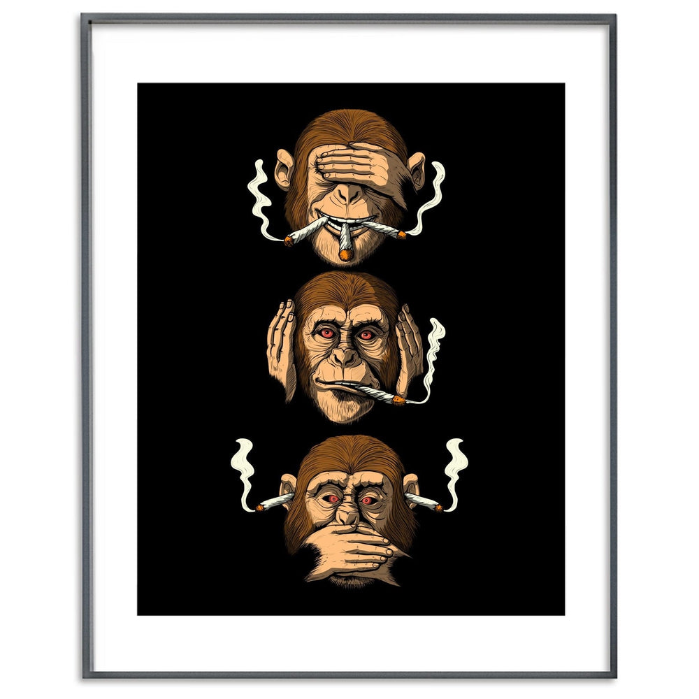 Cannabis Poster, Stoner Poster, Three Wise Monkeys Poster, Weed Art Print, Stoner Art prints, Marijuana Poster - Psychonautica Store