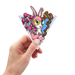 Psychedelic Rabbit Sticker, Trippy Rabbit Sticker, Rabbit Decals, Hippie Sticker, Magic Mushrooms Sticker - Psychonautica Store