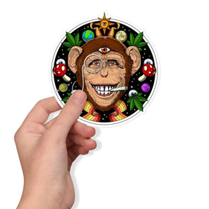 Stoned Ape Sticker, Psychedelic Monkey Sticker, Stoner Decal, Monkey Smoking Weed Sticker - Psychonautica Store