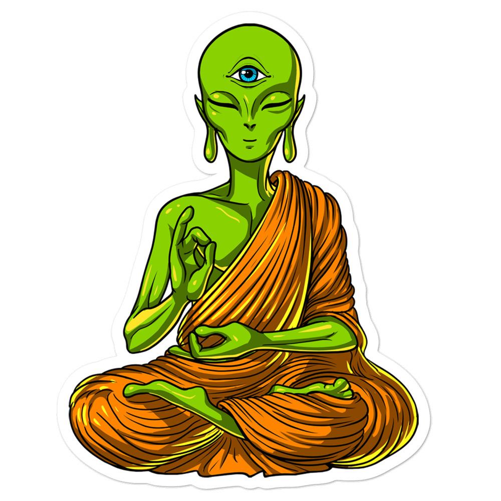 Alien Buddha Sticker, Alien Yoga, Alien Meditation, Psychedelic Alien Sticker, Psychedelic Stickers, Hippie Sticker - Psychonautica Store