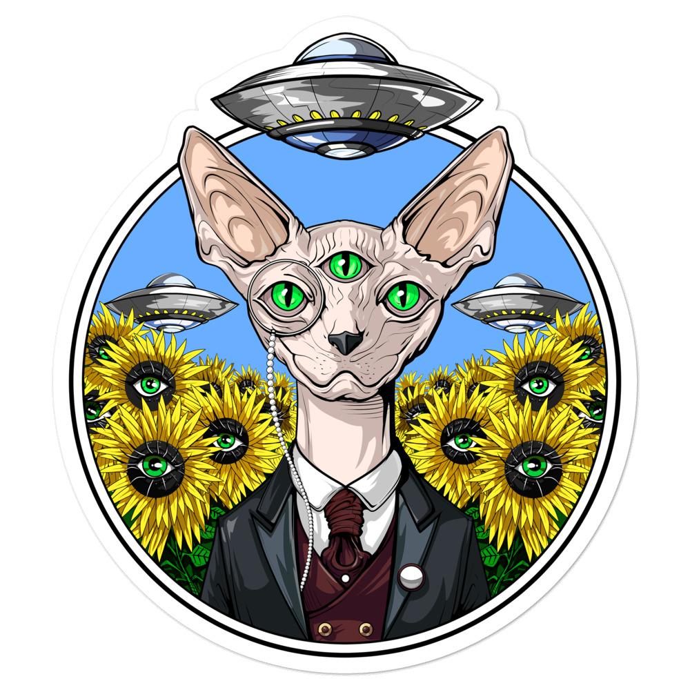 Psychedelic Sphynx Cat Sticker, Trippy Sphynx Cat Sticker, Alien Sphynx Cat Sticker, Space Sphynx Cat Sticker, Hairless Cat Sticker - Psychonautica Store