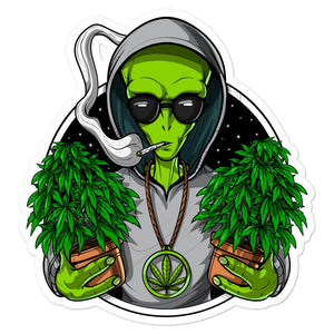 Alien Weed Sticker, Stoner Stickers, Cannabis Sticker, Marijuana Sticker, Hippie Sticker, Alien Smoking Weed - Psychonautica Store