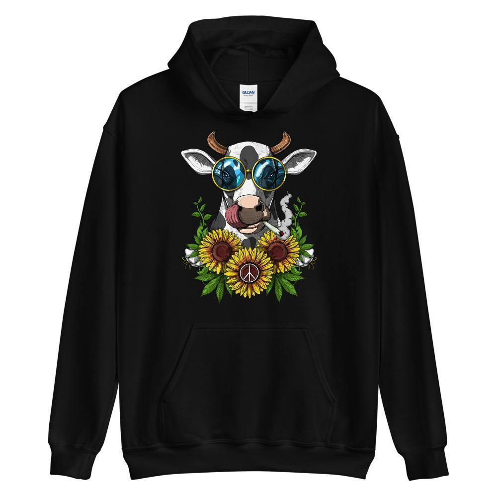 Cow Weed Hoodie, Hippie Hoodie, Stoner Hoodie, Cannabis Hoodie, Marijuana Hoodie, Hippie Clothes, Hippie Clothing - Psychonautica Store