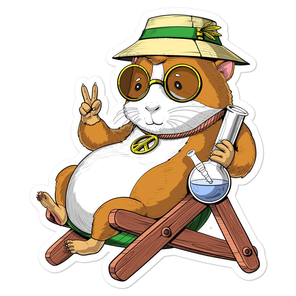 Guinea Pig Hippie Sticker, Funny Guinea Pig Decal, Guinea Pig Smoking Weed Sticker, Funny Stoner Stickers - Psychonautica Store