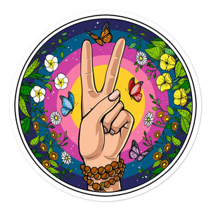 Hippie Peace Sticker, Hippie Decals, Floral Hippie Sticker, Floral Boho Stickers, Hippie Flowers Decal, Hippie Vibes - Psychonautica Store